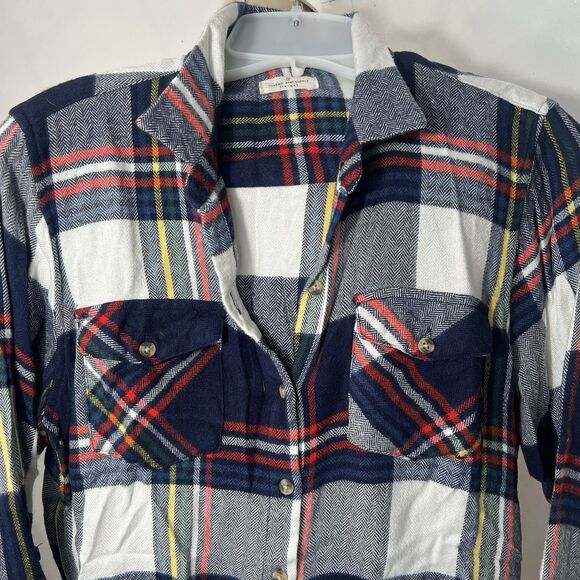 Thread & Supply LARGE Flannel shirt Button Up Blue Red Collared roll tab sleeve - Picture 3 of 14